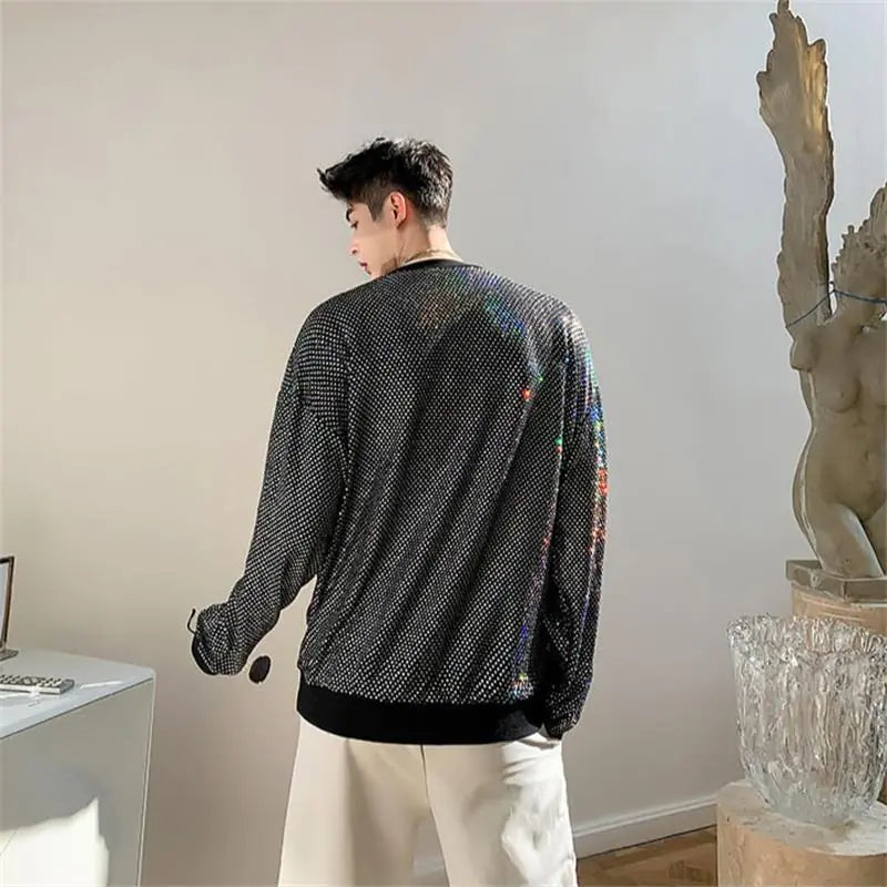 Korean Long Sleeve Sequined T-Shirts for Men